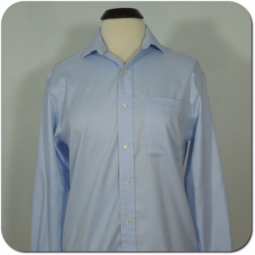 TOMMY HILFIGER 14-1/2, 32/33 Mens Shirt Light Blue Shirt Non-Iron Cotton